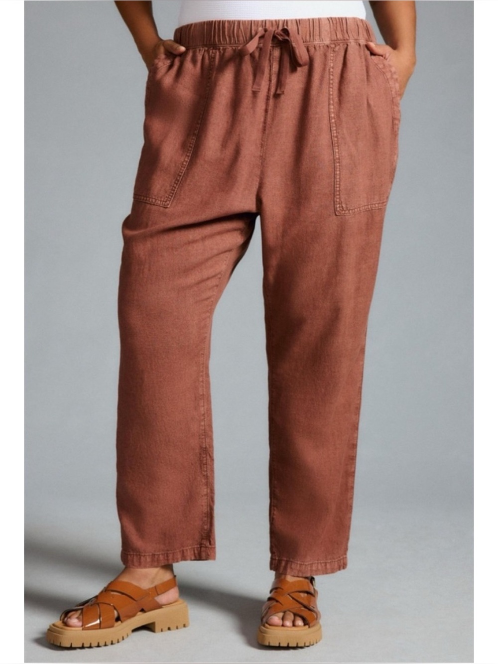 Anthropologie Pilcro Brown Linen Drawstring Pull on Pants S